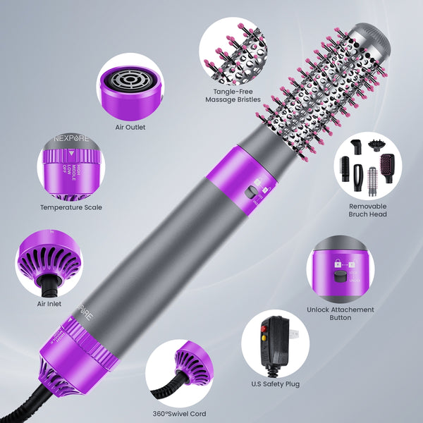 NEXPURE Hair Dryer Brush, Hot Air Brush, Blow Dryer Brush Tool Set for Straightener,Dryer and Curling,No Heat Damage