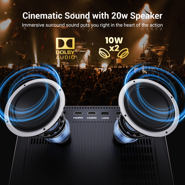 Built-in Streaming App Full HD Smart Projector, HAPPRUN Native 1080P Movie Projector with Auto Focus, WiFi and Bluetooth, 300'' Large screen, Suitable for Home, Outdoor and Indoor