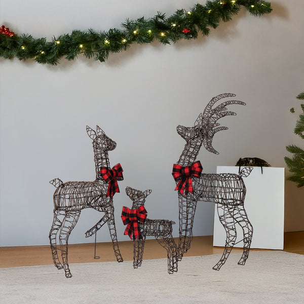 3pcs 4FT 30.00V 3.60W Family Elk Brown Ratten Style Frame Courtyard Elk Decoration