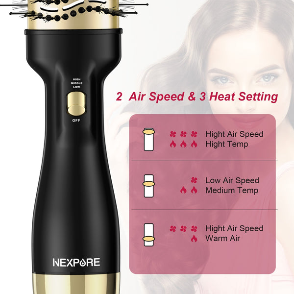 NEXPURE Hair Dryer Brush, 4 in 1 Blow Dryer Brush with Anti-Frizz Ceramic Titanium Barrel Hot Air Brush
