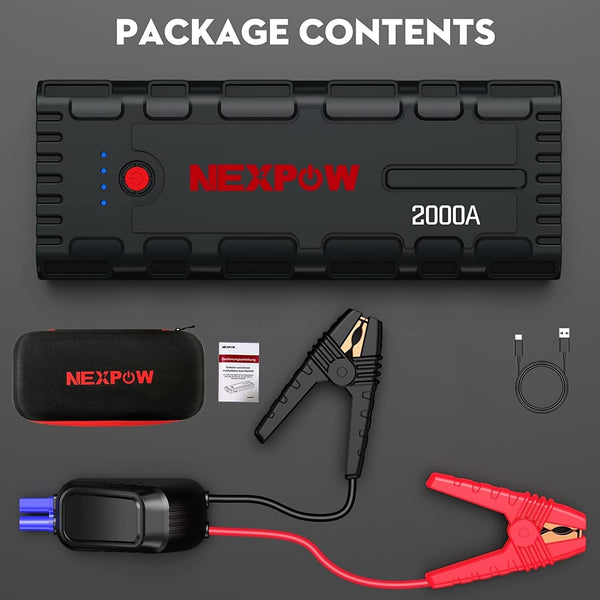 NEXPOW Avviatore Batteria Auto, 2000A 18000mAh Portatile Avviatore di Emergenza (per Motori Fino a 7.5L Benzina/6L Diesel), 12V Booster Avviamento Auto con Torcia a LED&USB Quick Charge 3.0(Available only in Italy)