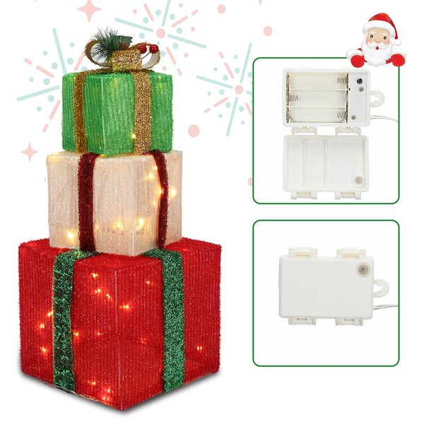 Box ABS Plastic Frame LED 60 Light Warm White Light Three-Piece Set Onion Cloth Christmas Gift Box