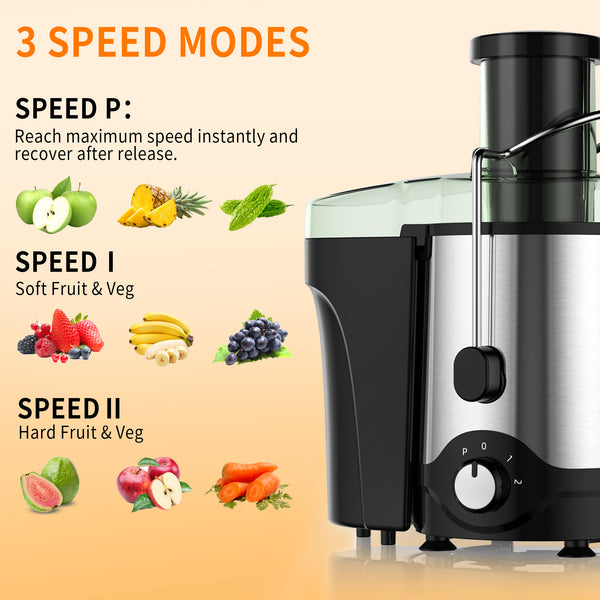 VAVSEA Juicer Machine 600W, Juice Extractor, Anti-Drip Press Centrifugal Juicer with Big Mouth 3" Feed Chute