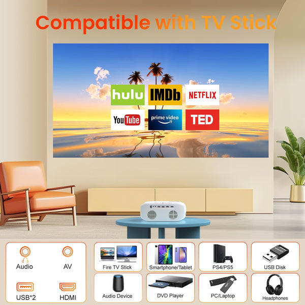 HAPPRUN Projector, with WiFi and Bluetooth,12000L Native 1080P Portable Projector with Screen F5