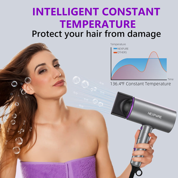 NEXPURE Ionic Hair Dryer 2000W Powerful Blow Dryer with Diffuser and Concentrator Attachments