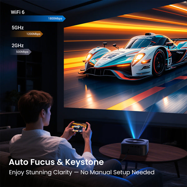 1500 ANSI Official Licensed Google TV Smart Projector, HAPPRUN 4K Full HD Home Theater with Auto Focus, Dolby Sound, Wi-Fi Bluetooth, Built-in Apps, Compatible with Phone & PC, Indoor & Outdoor Use