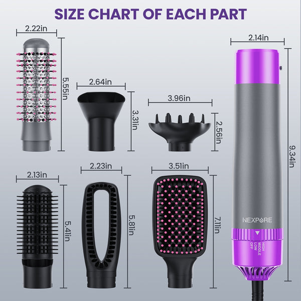 NEXPURE Hair Dryer Brush, Hot Air Brush, Blow Dryer Brush Tool Set for Straightener,Dryer and Curling,No Heat Damage