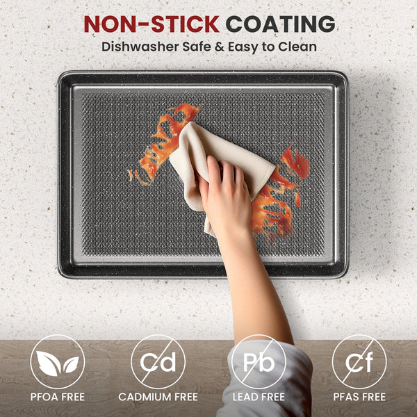 VAVSEA Cookie Sheet Set of 3, Speckled Baking Sheet Set, Carbon Steel Heavy Nonstick Sheet Pan Set for Oven, Size 17.4/15/13.4 Inch