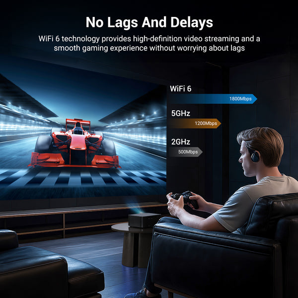 Built-in streaming app full HD smart projector, HAPPRUN 4K projector, supports Wi-Fi and Bluetooth, Dolby audio, 300-inch large screen, suitable for home, outdoor, and indoor viewing