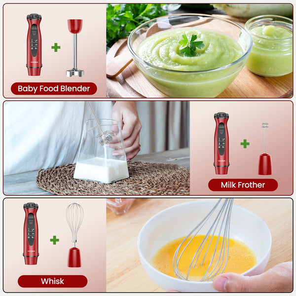 VAVSEA Immersion Blender, 1100W 5-in-1 Hand Blender, 24-Speed Handheld Stick Blender for Chopper, Beaker, Whisk, Milk Frother
