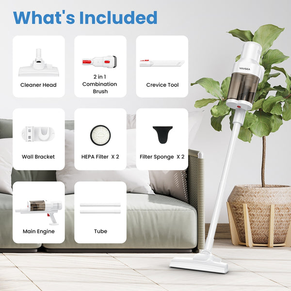 VAVSEA Corded Vacuum Cleaner with 800ML Double Dust Cup Lightweight 16Kpa 600W Powerful Suction Stick Vacuum