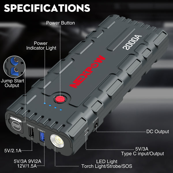 NEXPOW G17 2000A Peak 18000mAh Jump Starter