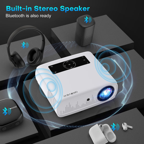 GROVIEW Projector, 15000lux 490ANSI Native 1080P WiFi Bluetooth Projector, 300'' Video Projector, Supports 4K & Zoom, 5G Sync