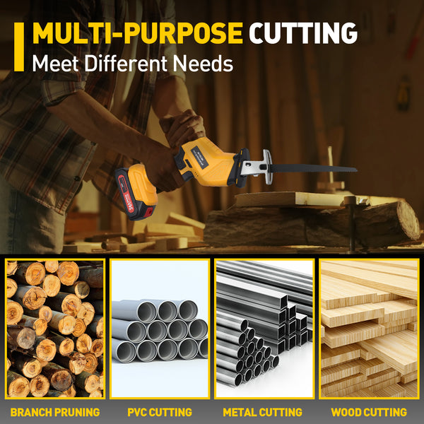 NEXPOW Cordless Reciprocating Saw - 2 x 24V Lithium-ion, 3500 SPM, 7 Saw Blades for Wood, Metal, PVC Cutting