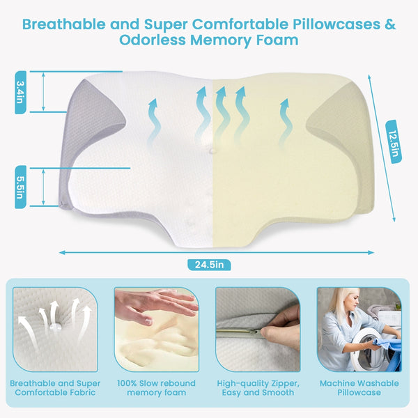 VAVSEA Cervical Pillow for Neck Pain Relief Contour Memory Foam with Breathable Pillowcase