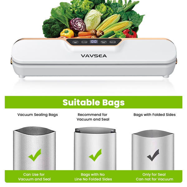 VAVSEA Vacuum Sealer 62Kpa Food Sealer Machines with 4 Modes, Dry/Draw/Seal/Vac for Kitchen
