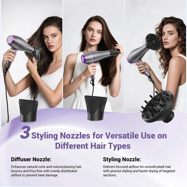 NEXPURE Ionic Hair Dryer with Diffuser, 2000W Professional Blow Dryer for Fast Drying, Salon & Home Use