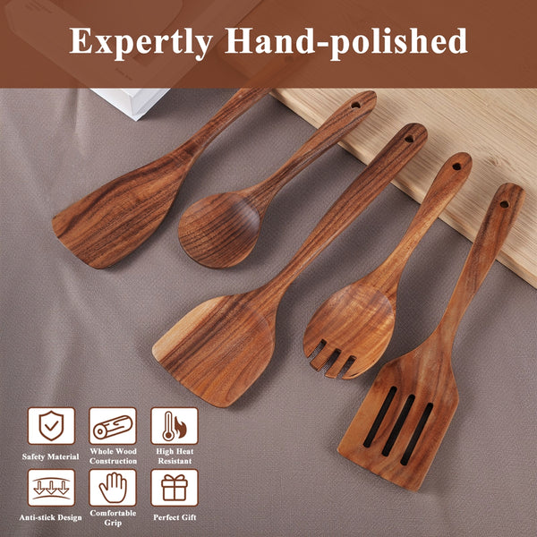 VAVSEA 11 Pcs Wooden Spoons for Cooking, Thickened Natural Wooden Cooking Utensils, Eco-Friendly Wood Kitchen Utesnils, Gifts for Christmas