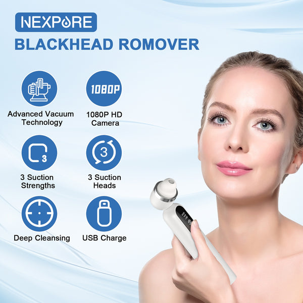 NEXPURE Blackhead Remover Vacuum, Blackhead Extractor with Camera, Pore Cleanser for Men and Women, Skin Care Tool with 5 Probes