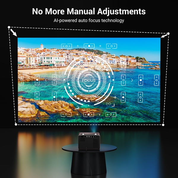 Built-in Streaming App Full HD Smart Projector, HAPPRUN Native 1080P Movie Projector with Auto Focus, WiFi and Bluetooth, 300'' Large screen, Suitable for Home, Outdoor and Indoor