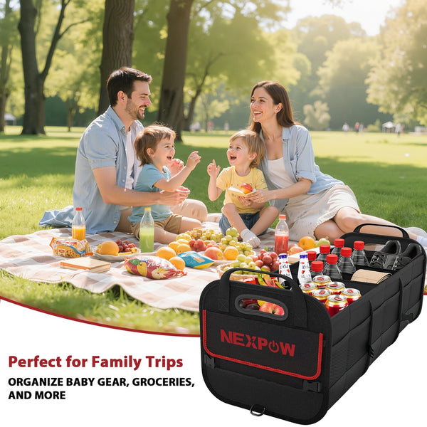 NEXPOW Car Trunk Organizer, 95L Collapsible SUV Organizer, Multi-Compartment, Car Storage Box with 2 Adjustable Straps