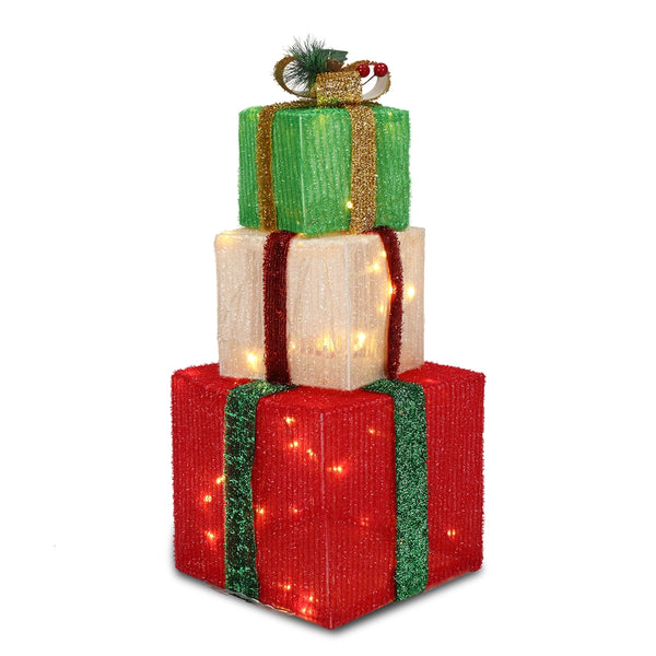 Box ABS Plastic Frame LED 60 Light Warm White Light Three-Piece Set Onion Cloth Christmas Gift Box