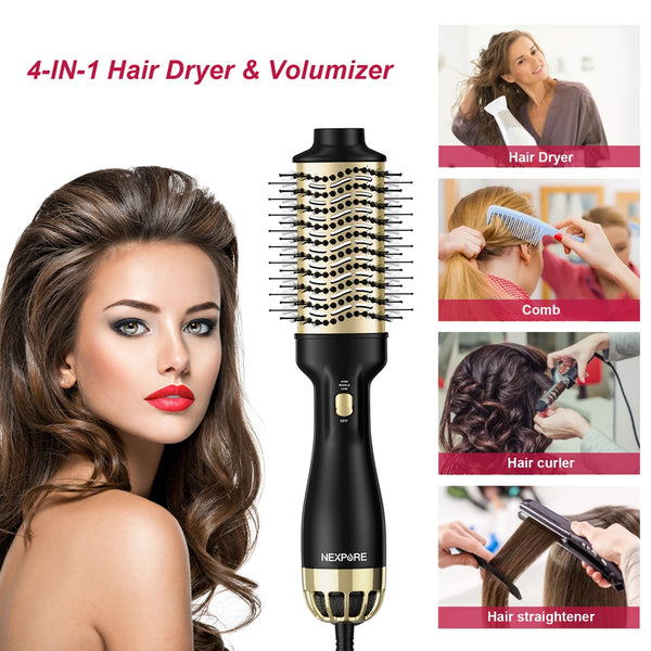 NEXPURE Hair Dryer Brush, 4 in 1 Blow Dryer Brush with Anti-Frizz Ceramic Titanium Barrel Hot Air Brush