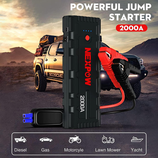 NEXPOW Avviatore Batteria Auto, 2000A 18000mAh Portatile Avviatore di Emergenza (per Motori Fino a 7.5L Benzina/6L Diesel), 12V Booster Avviamento Auto con Torcia a LED&USB Quick Charge 3.0(Available only in Italy)