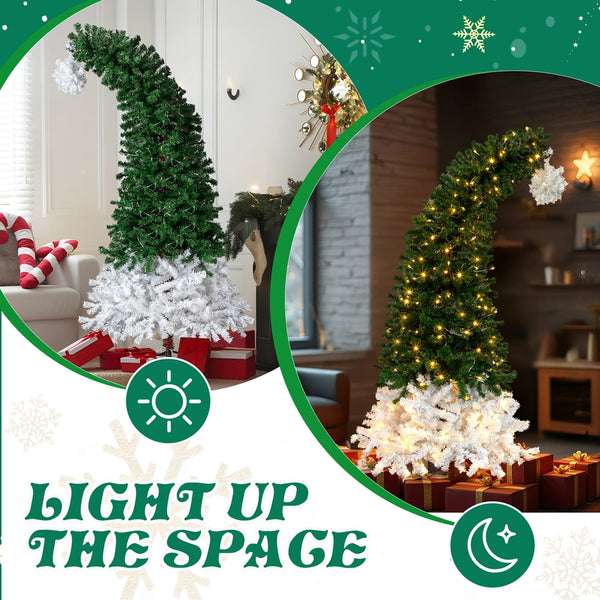 6FT Santa Hat Style Pre-lit Christmas Tree, Hinged Artificial Xmas Tree Pine Tree with 250 Warm White Lights, 839 Branch Tips for Holiday Party