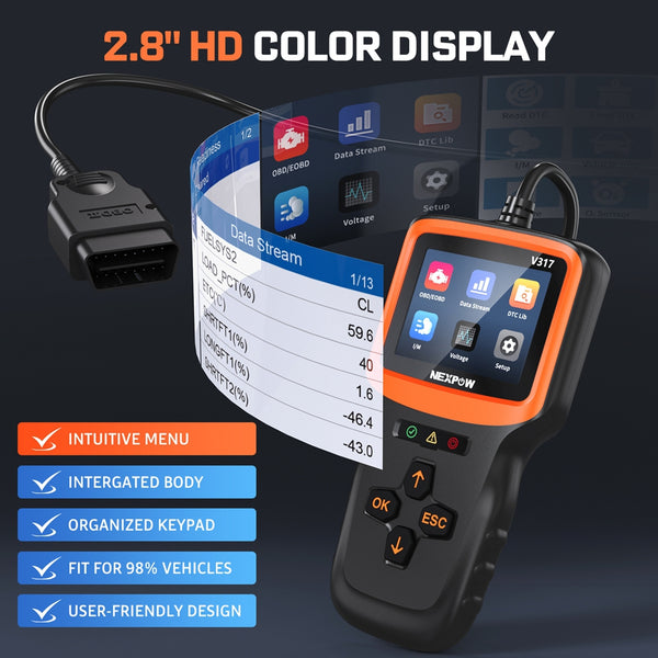 NEXPOW OBD2 Scanner Code Reader, Check Engine Code Readers with I/M Readiness, CAN Diagnostic Scan Tool for All Vehicles after 1996