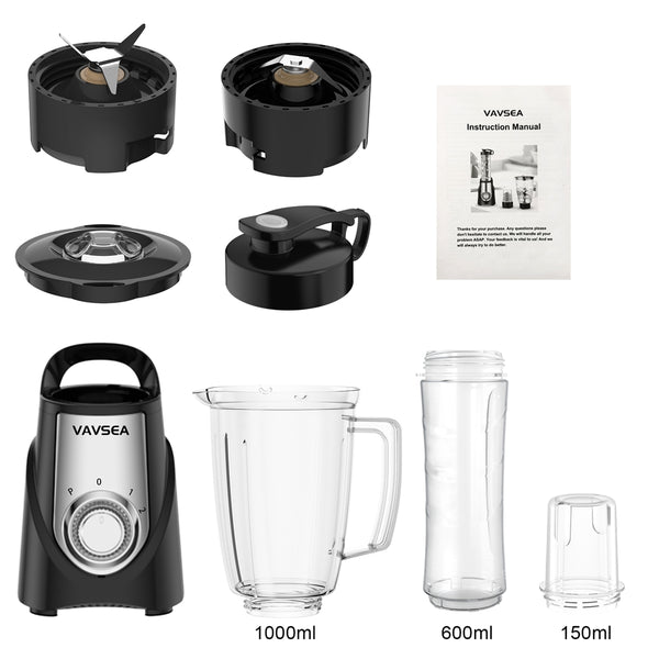 VAVSEA 3-in-1 Smoothie Blender 1000W Blenders and Grinder Combo for Kitchen with 2 Speeds & Pulse, BPA-Free