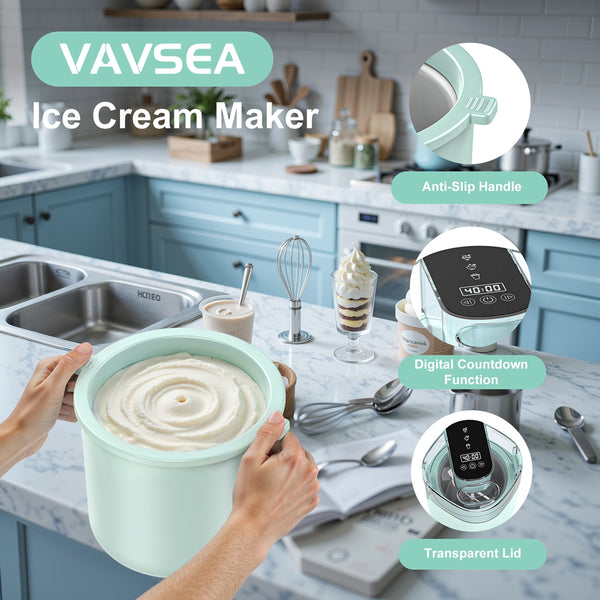 VAVSEA 1.6 Qt Ice Cream Maker with Scoop, 2-in-1 Electric Ice Cream Machine with LED Screen & Timer, Double-Insulated Freezer Bowl