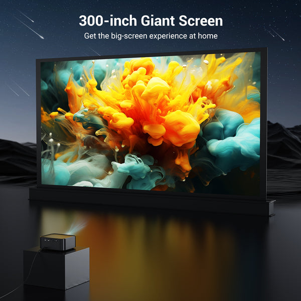 Built-in streaming app full HD smart projector, HAPPRUN 4K projector, supports Wi-Fi and Bluetooth, Dolby audio, 300-inch large screen, suitable for home, outdoor, and indoor viewing