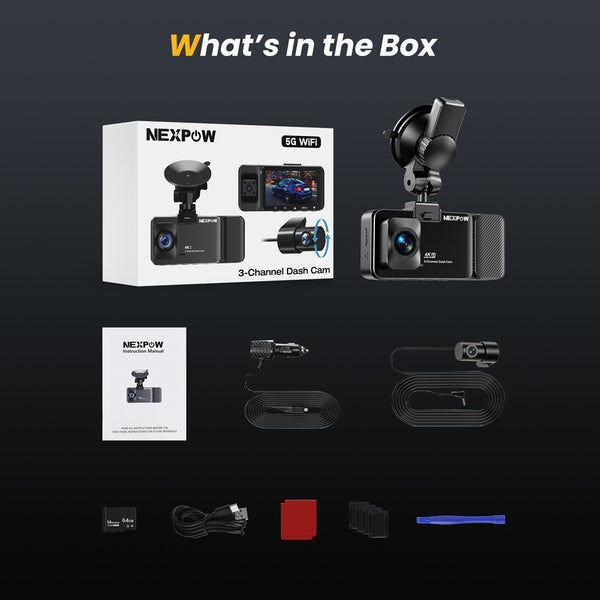 NEXPOW 3 Channel 5G WiFi Dash Cam Front Rear Cabin, 4K+1080P+1080P GPS Dash Camera for Car with 64GB Card