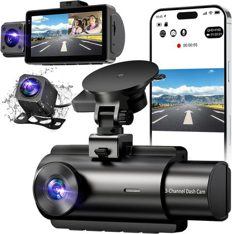 NEXPOW 3 Channel Dash Cam Built-in WiFi, 4K+1080P Dash Camera Front and Inside, 4K+1080P+1080P Triple Car Camera with 3" LCD Screen, IR Night Vision, 24H Parking Mode