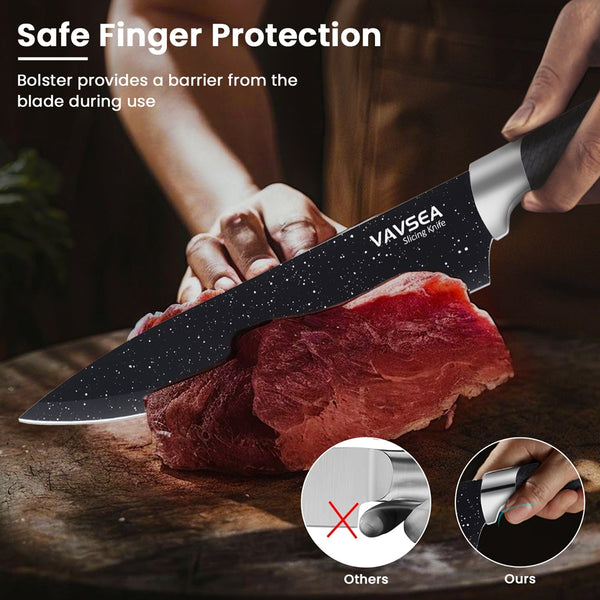 VAVSEA Kitchen Knife Set with Sharpener, 6Pcs Stainless Steel Chef Knife Set with Non-Stick Coating