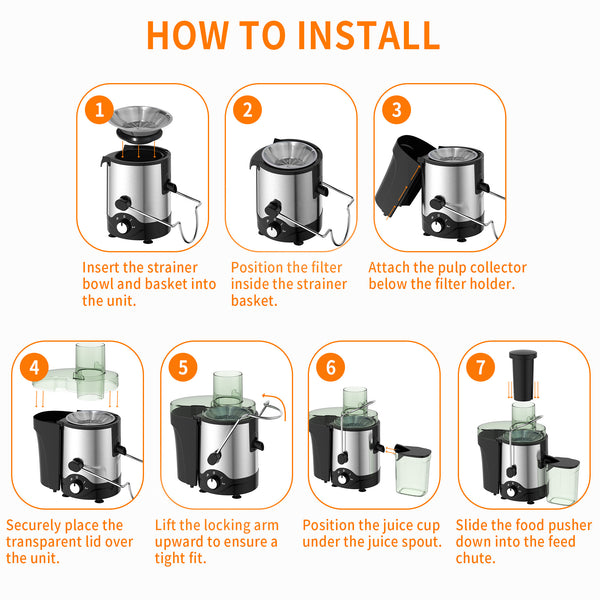 VAVSEA Juicer Machine 600W, Juice Extractor, Anti-Drip Press Centrifugal Juicer with Big Mouth 3" Feed Chute