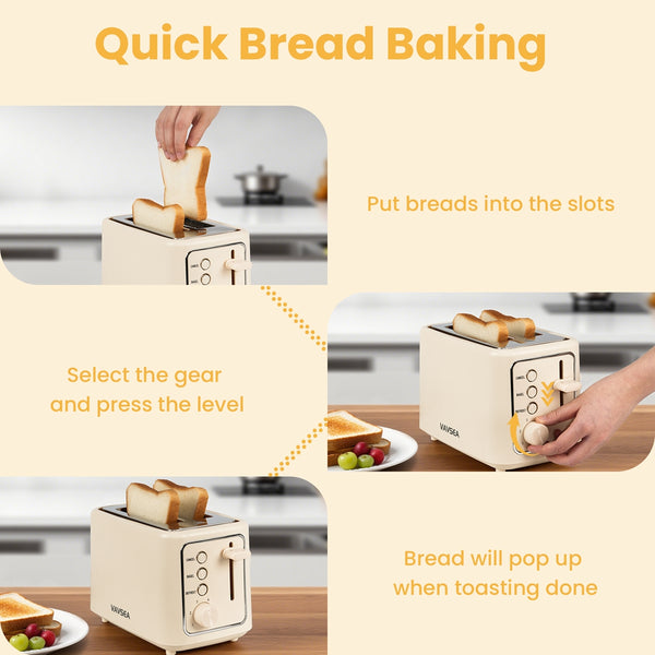 VAVSEA 2 Slice Toaster, 1000W Retro Wide Slot Toaster with 6 Shade Settings & LED Light, Removable Crumb Tray