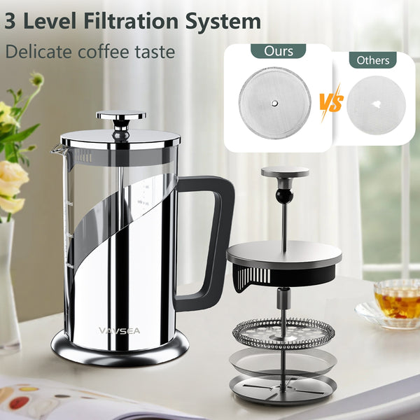 VAVSEA Double Wall French Press Coffee Maker, 35oz Coffee Press with Thicken Borosilicate Glass & 304 Stainless Steel for Travel