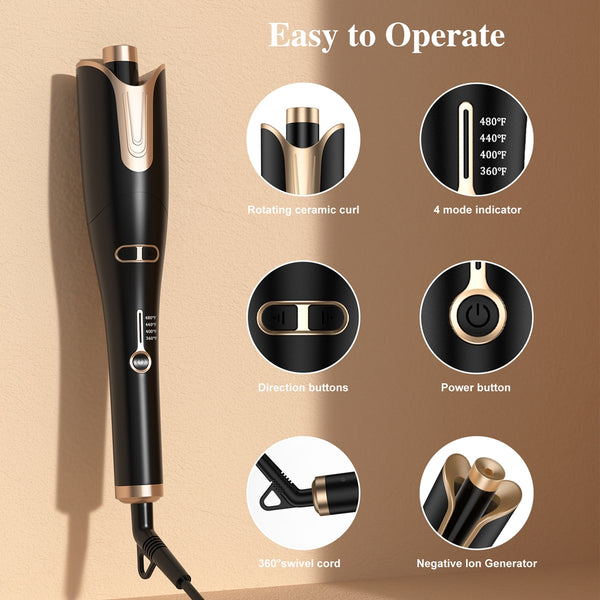 NEXPURE Curling Iron, Professional Automatic Hair Curler with 1" Large Rotating Barrel