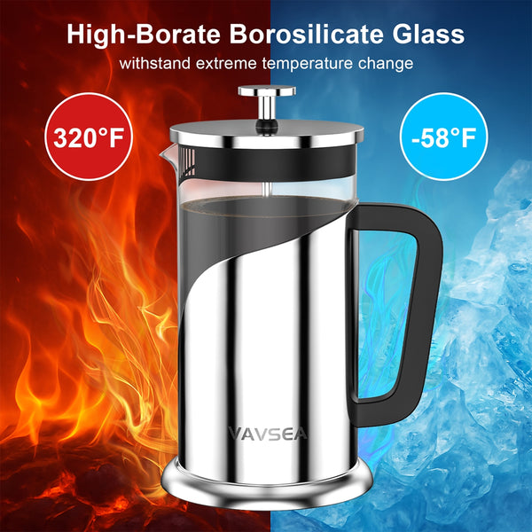 VAVSEA Double Wall French Press Coffee Maker, 35oz Coffee Press with Thicken Borosilicate Glass & 304 Stainless Steel for Travel