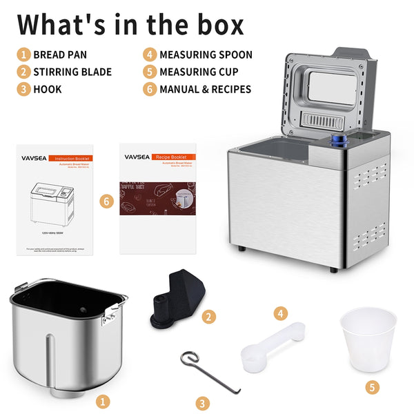 VAVSEA 25 in 1 Bread Maker Machine with Auto Fruit and Nut Dispenser, Reserve & Keep Warm Set