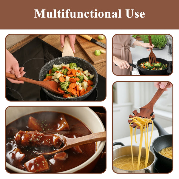 VAVSEA 11 Pcs Wooden Spoons for Cooking, Thickened Natural Wooden Cooking Utensils, Eco-Friendly Wood Kitchen Utesnils, Gifts for Christmas