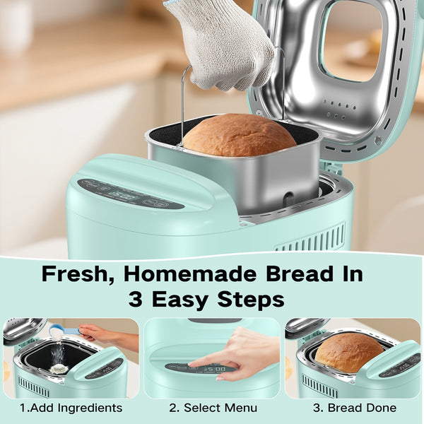VAVSEA Bread Maker, 2LB Automatic Bread Machine, Cake Setting, Nonstick Ceramic Pan for Homemade Bread, Green