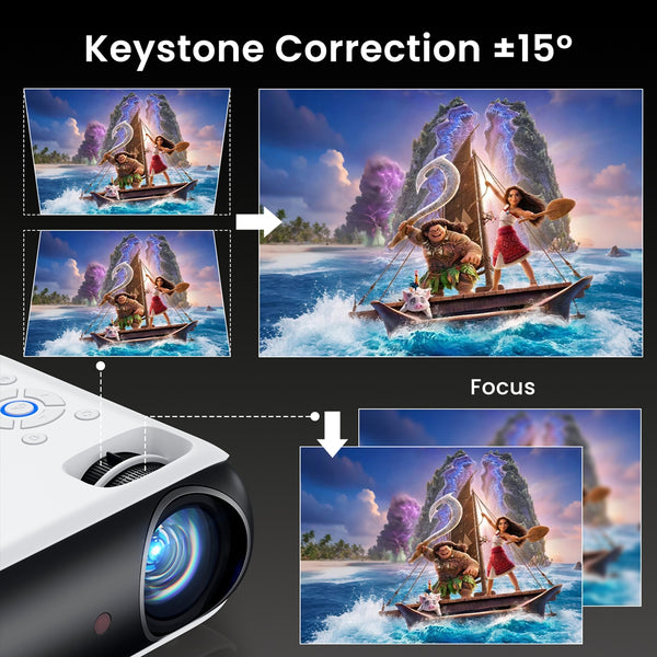 HAPPRUN Native 1080P Bluetooth Projector, Full HD Portable Outdoor Movie Projector with Built-in Speaker, Compatible with Smartphone