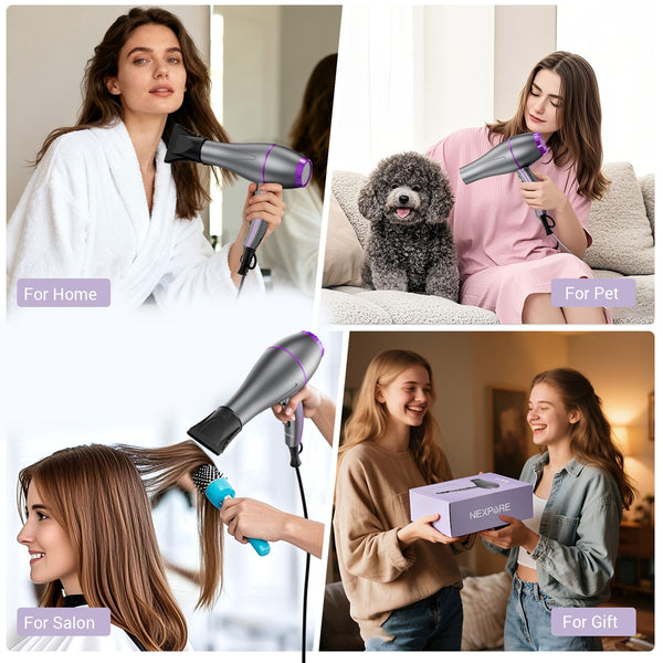 NEXPURE Ionic Hair Dryer with Diffuser, 2000W Professional Blow Dryer for Fast Drying, Salon & Home Use