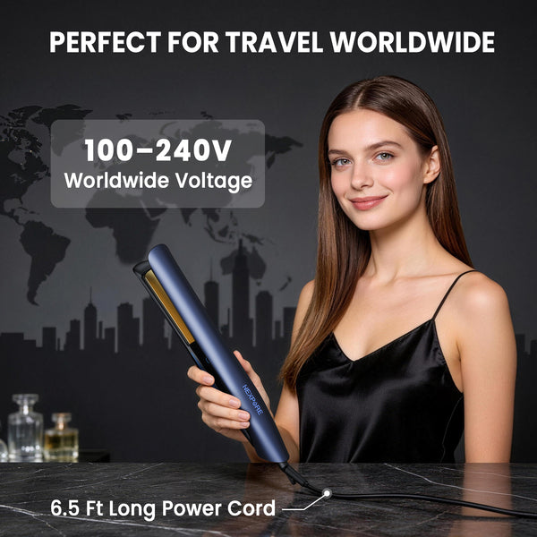 1 Inch Flat Iron Hair Straightener and Curler, 2 in 1 Ceramic Flat Iron with Floating Plates, Fast Heat Up, Dual Voltage