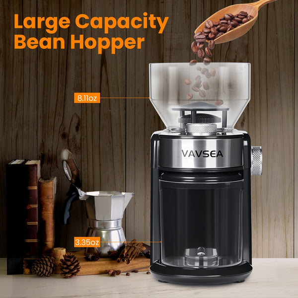 VAVSEA Burr Coffee Grinder, Electric Coffee Bean Grinder with 18 Precise Grind Settings, 3-18 Cup, for Cold Brew/French Press