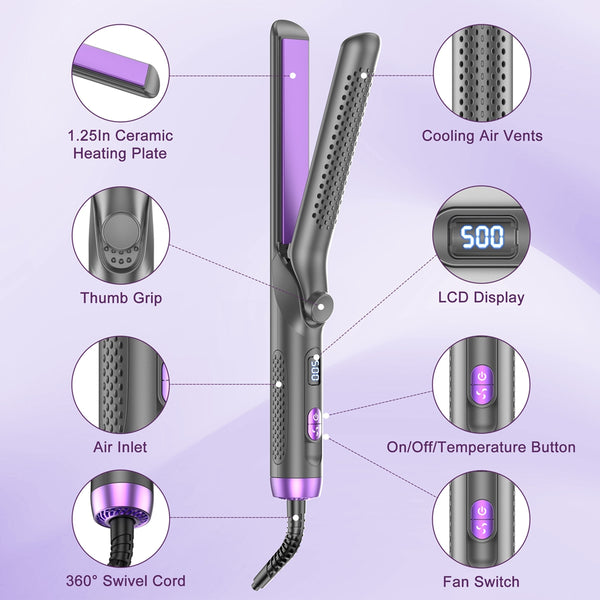 NEXPURE Airflow Styler Curling Iron, Flat Iron Hair Straightener and Curler 2 in 1, Ionic Curling Wand with Cool Air Lock in Style