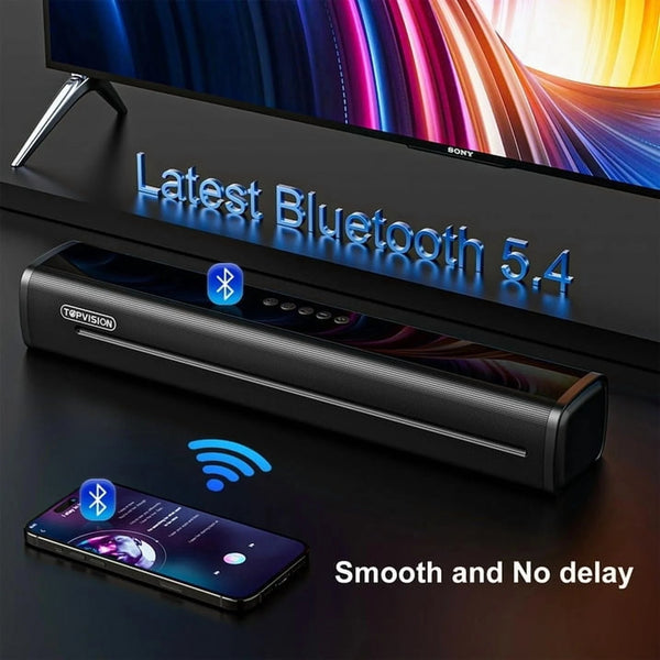 TOPVISION 2.1 Ch Sound Bar for TV, Bluetooth 5.4 Sound Bar with Subwoofer with HDMI ARC/Optical/Aux/USB, 3D Surround Sound System for Christmas gifts